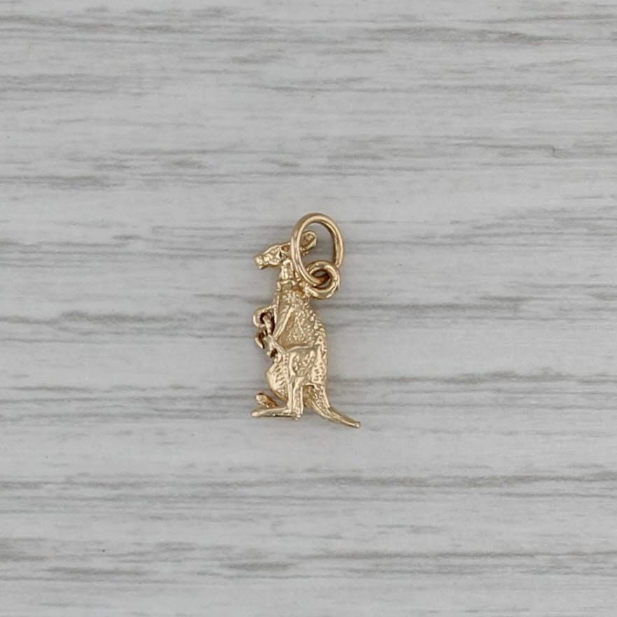 Small Kangaroo w/ Joey Charm 14k Yellow Gold Pendant