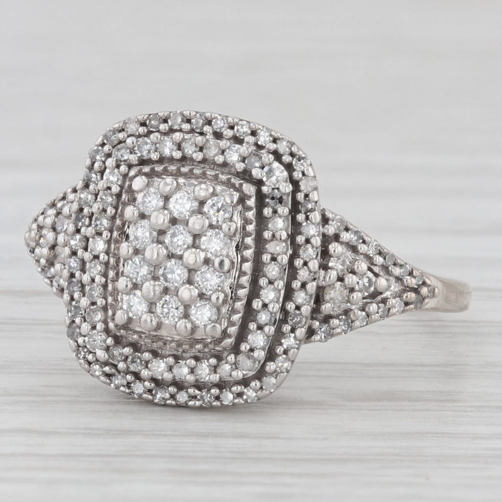 Light Gray 0.33ctw Diamond Cluster Halo Engagement Ring 10k White Gold Size 7.5