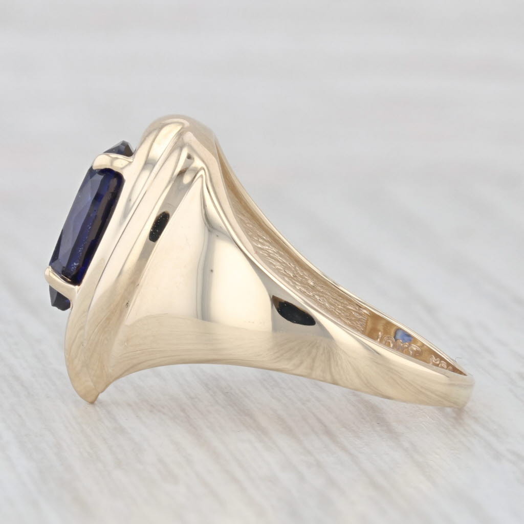 Light Gray Lab Created Blue Sapphire Pearl Solitaire Ring 10k Yellow Gold Size 8
