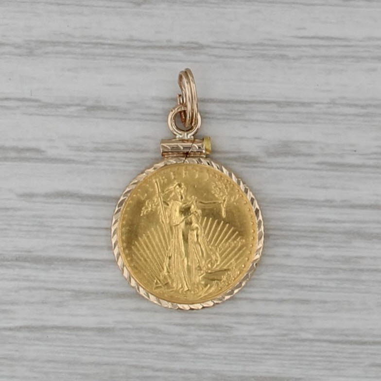 1990 1/10oz 999 Fine Gold 5 Dollar Gold American Eagle Coin Pendant 14k Charm