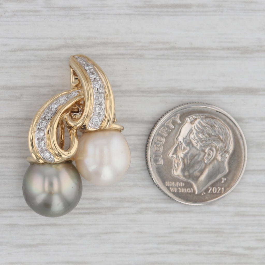 Gray Cultured Gray & White Pearls Diamond Enhancer Pendant 18k Gold Clip Bail
