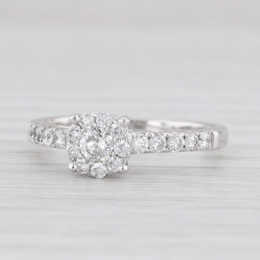 Light Gray 0.58ctw Round Diamond Halo Engagement Ring 14k White Gold Size 6.75