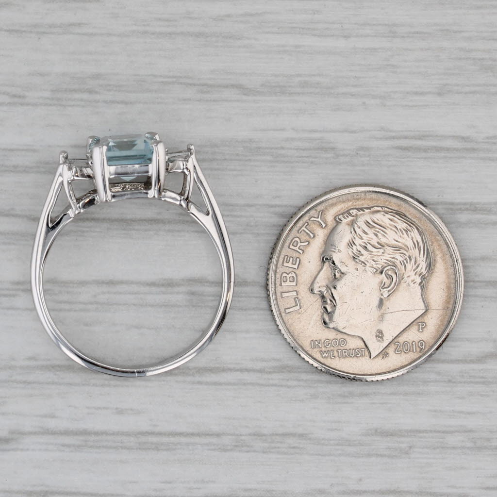 Gray 1.30ctw Emerald Cut Aquamarine Diamond Ring 10k White Gold Size 5