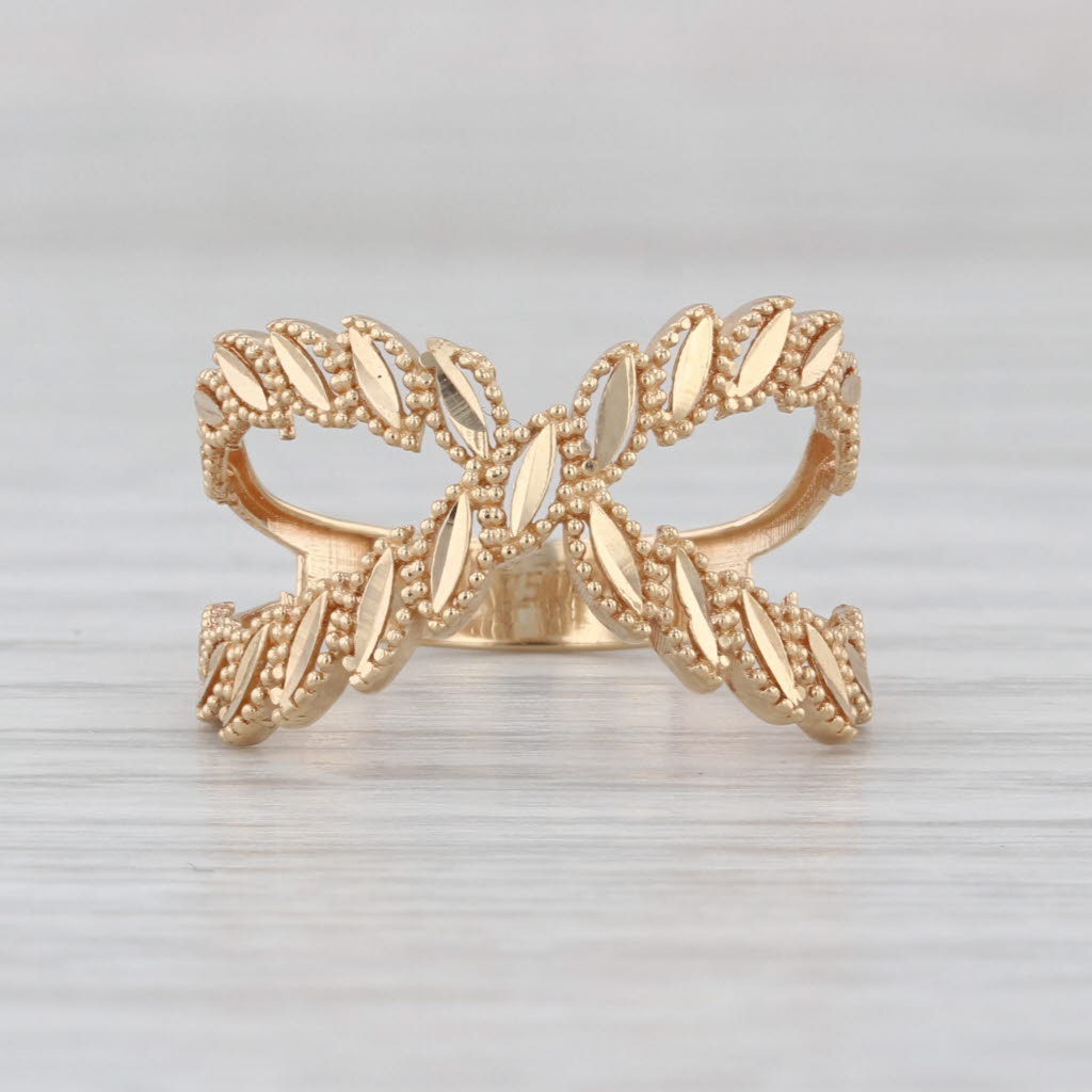 Fancy X Cross Over Double Band Ring 18k Yellow Gold Statement