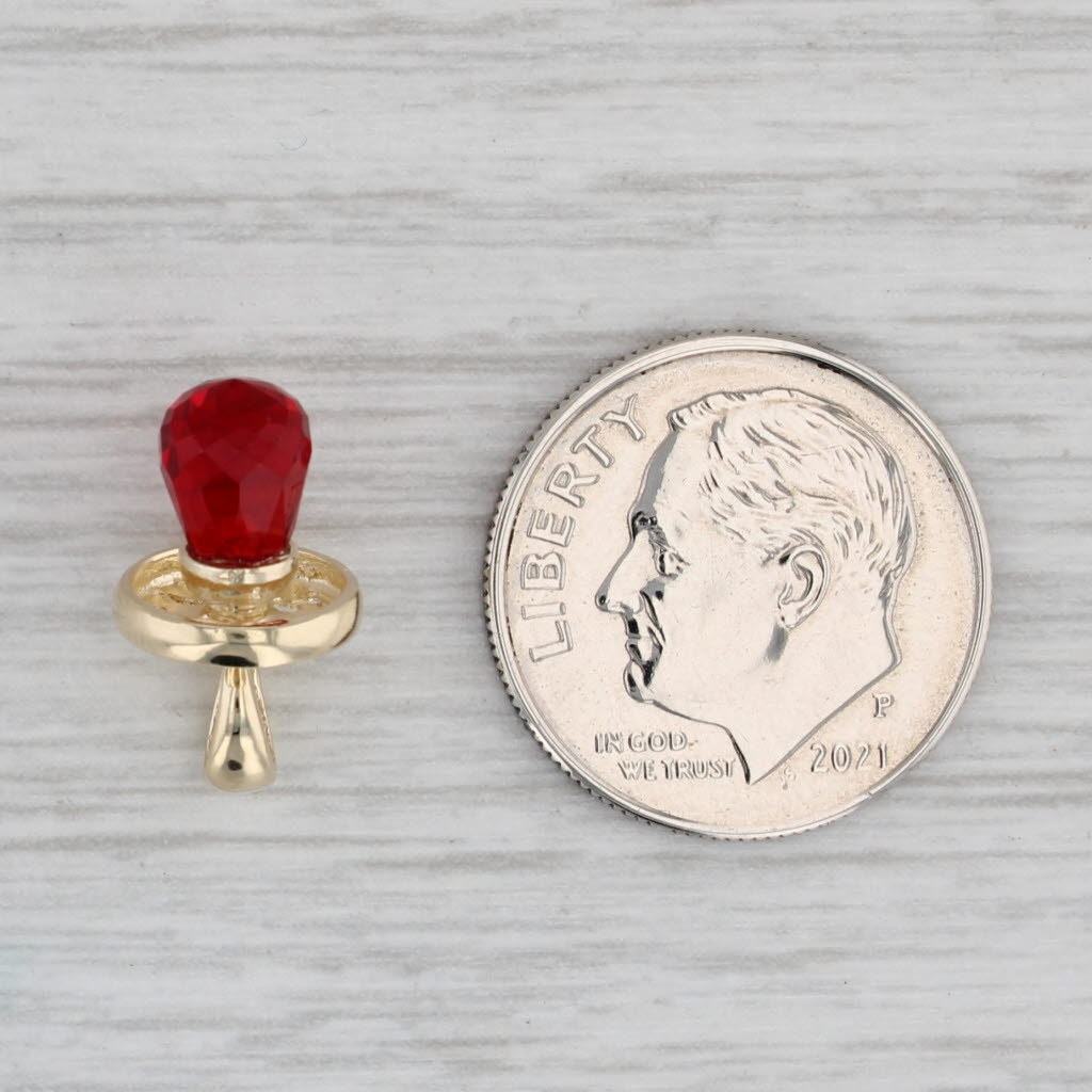 Gray Baby Pacifier Charm Red Glass Briolette 10k Yellow Gold Pendant