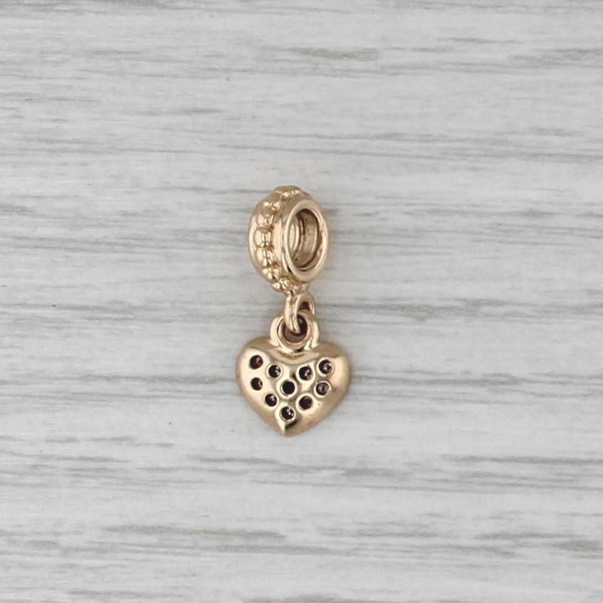 Authentic Pandora Pave Diamond Heart Dangle Charm 14k Gold 750809D Bead
