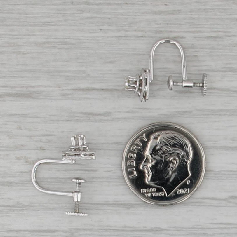 0.18ctw Diamond Stud Screw On Non Pierced Earrings 14k White gold