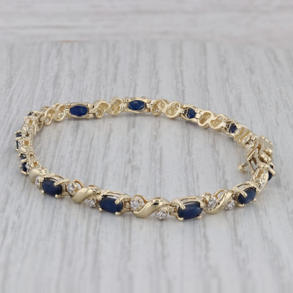 Gray 4.73 ctw Blue Sapphire Diamond 14K Yellow Gold Tennis Bracelet 7"