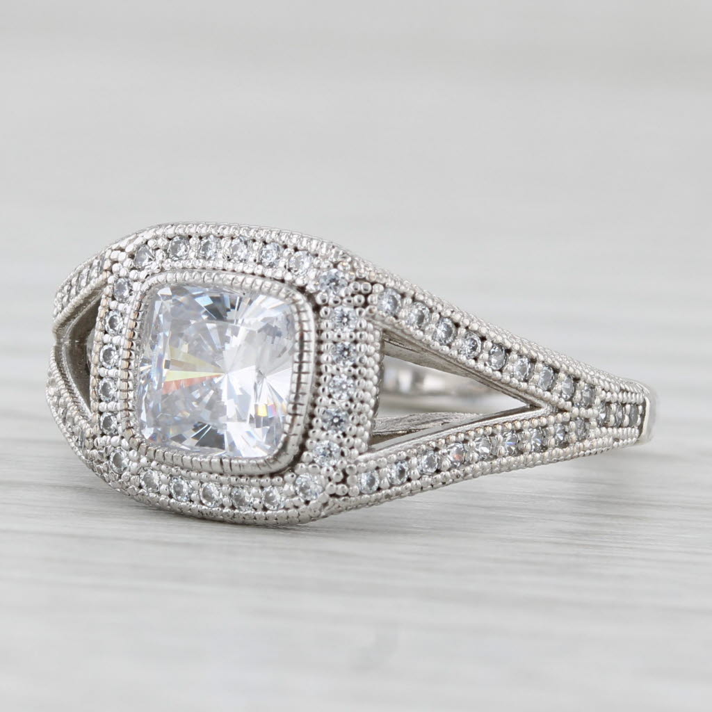 Light Gray 1.46ctw Cubic Zirconia Halo Engagement Style Ring Sterling Silver Size 7.25
