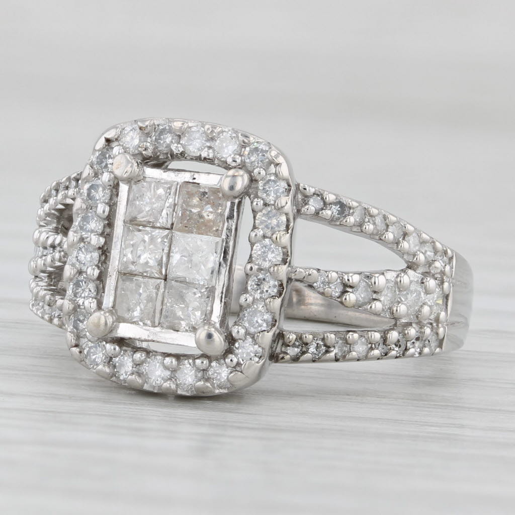 Light Gray 0.91ctw Princess Diamond Halo Engagement Ring 10k White Gold Size 7