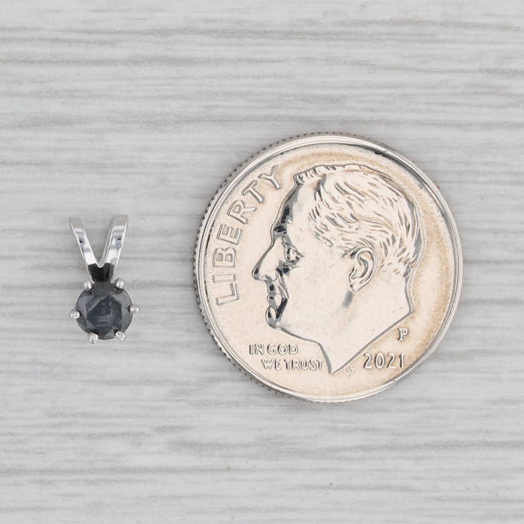 Gray New Small 0.25ct Black Diamond Solitaire Pendant 14k White Gold Round Brilliant