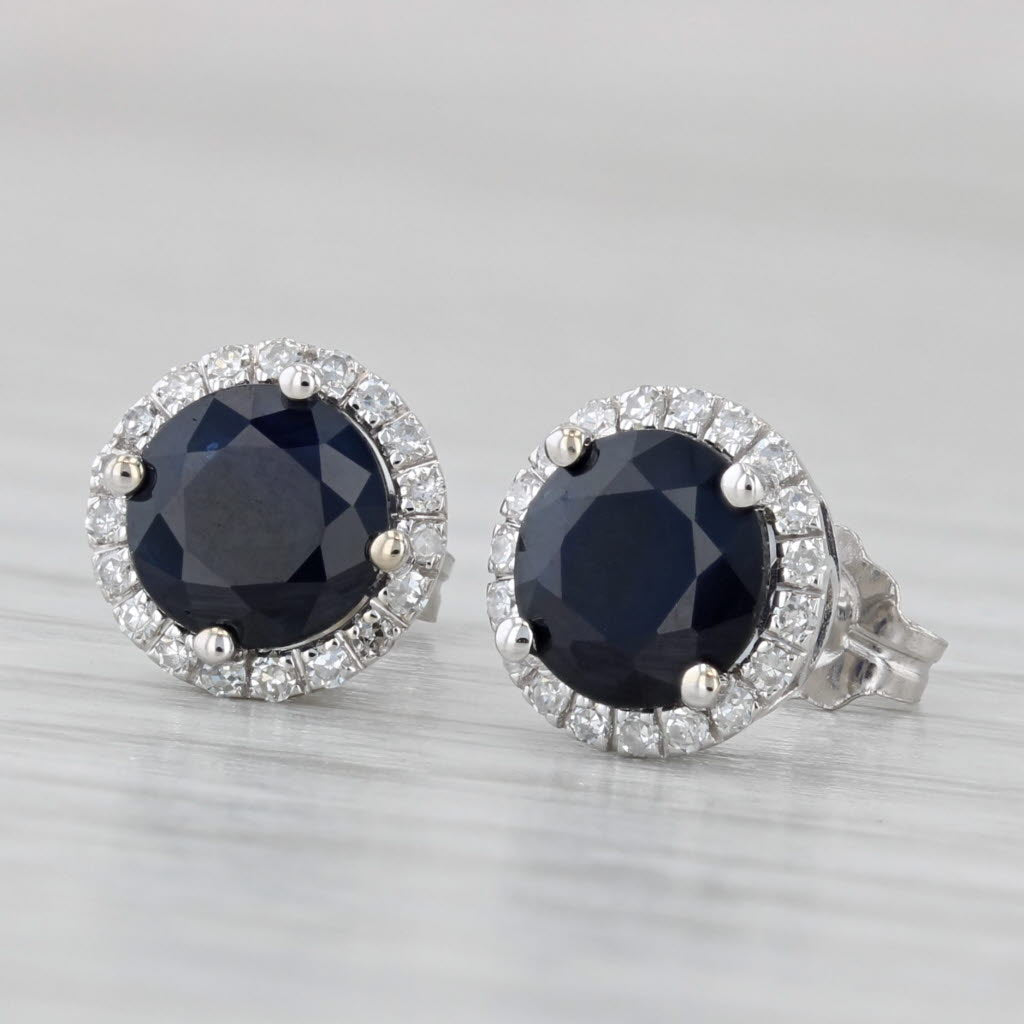 Gray 2.35ctw Blue Sapphire Diamond Halo Stud Earrings 14k White Gold Oro Leoni Cert