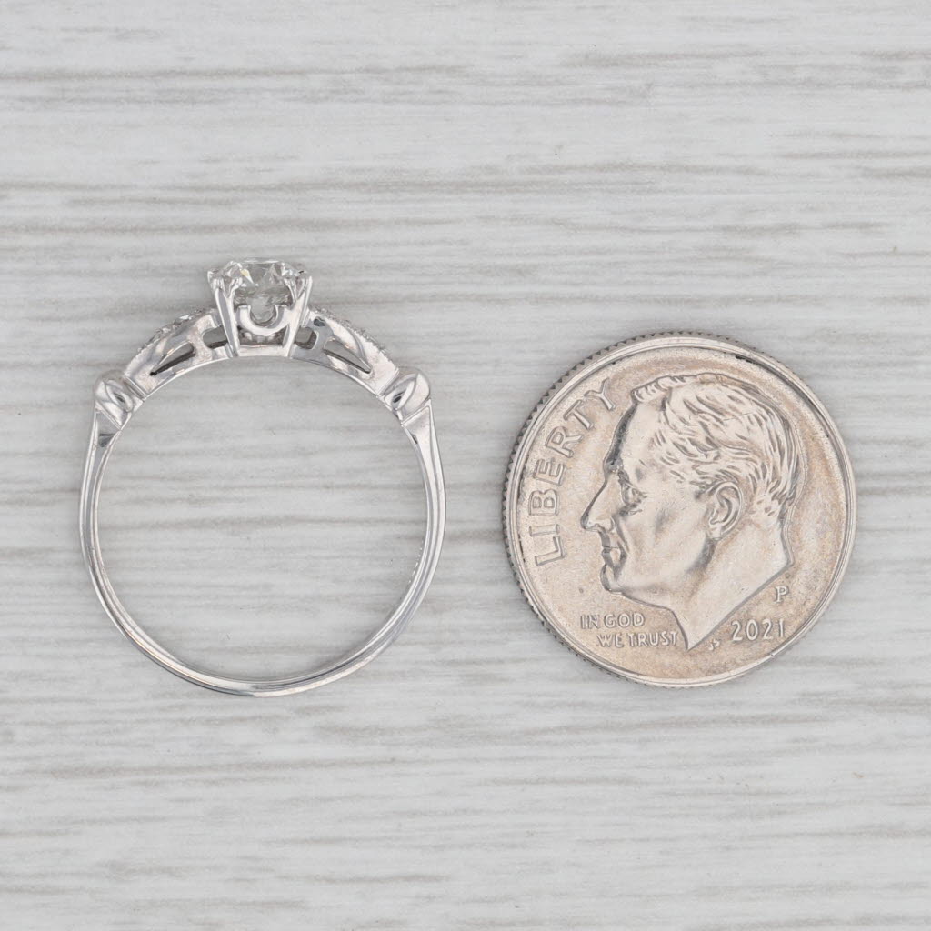 Gray 0.43ctw Diamond Engagement Ring 18k White Gold Size 4.75 Vintage Old European