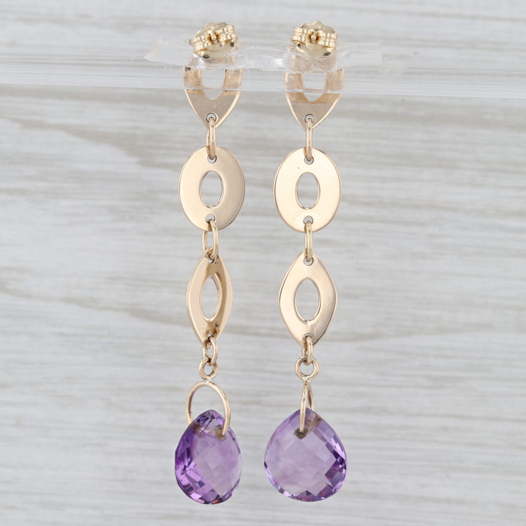 8ctw Briolette Amethyst Dangle Earrings 14k Yellow Gold Drops