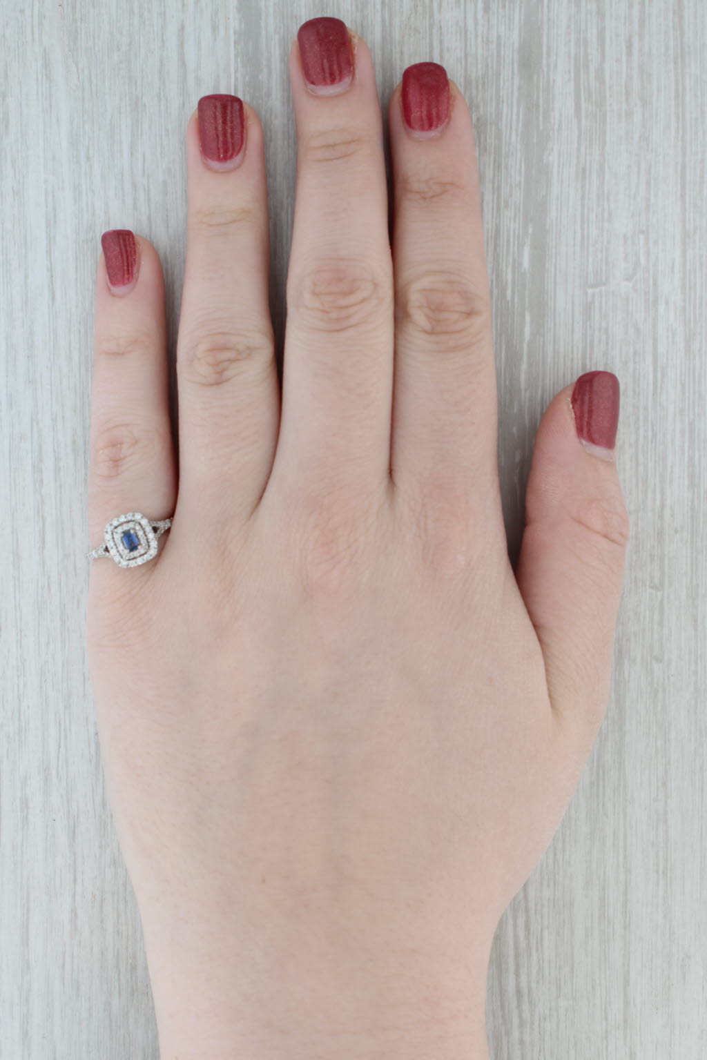 Gray 0.55ctw Blue Sapphire Diamond Halo Ring 14k White Gold Size 6.75 Engagement
