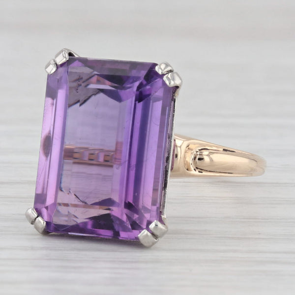 10.30ct Amethyst Solitaire Ring 14K Gold Palladium Size 8 Vintage Church & Co