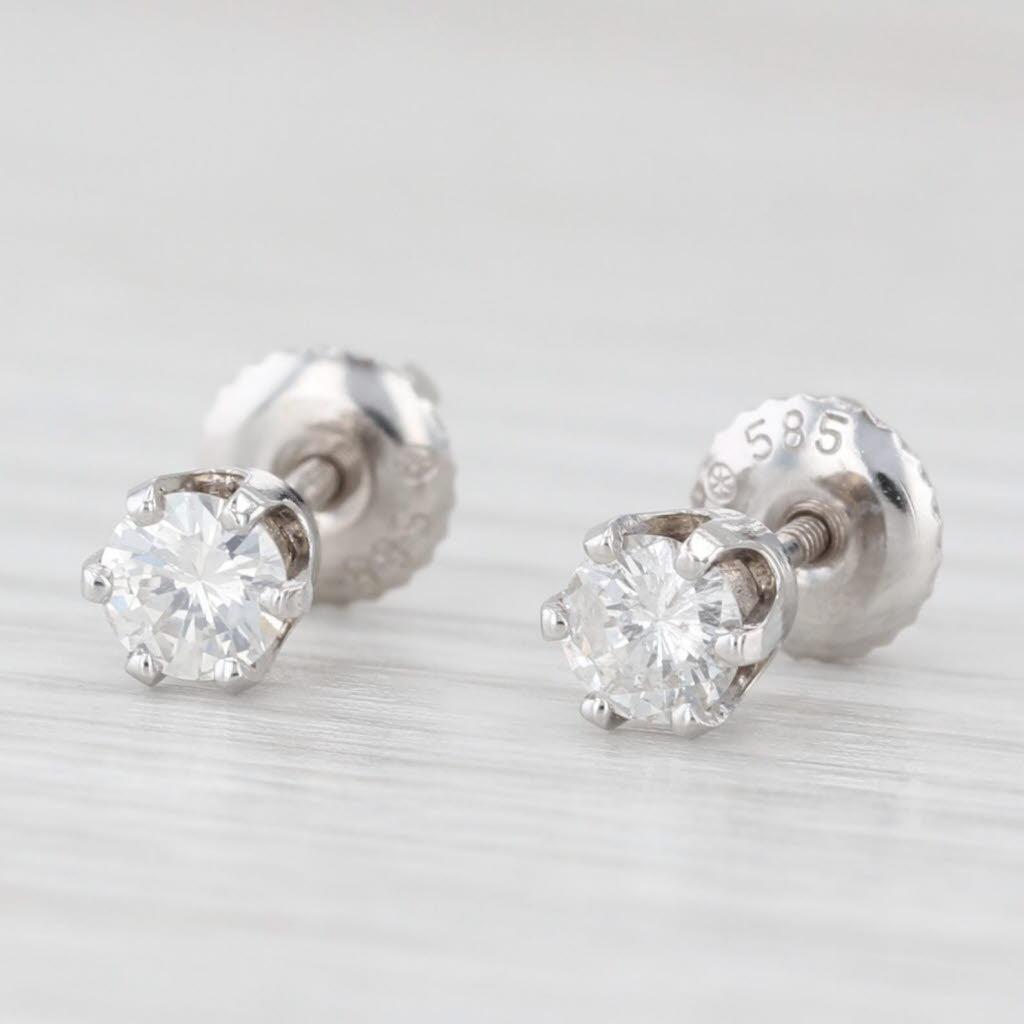 Light Gray Vintage 0.44ctw Round Diamond Solitaire Stud Earrings 14k White Gold Screw Backs