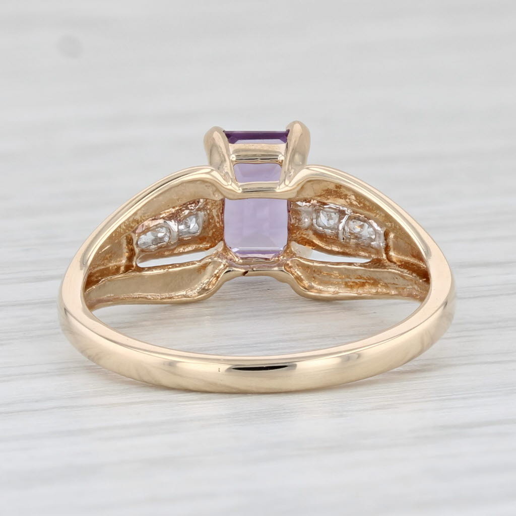Light Gray 0.92ctw Amethyst Diamond Ring 10k Yellow Gold Size 7 Emerald Cut Solitaire