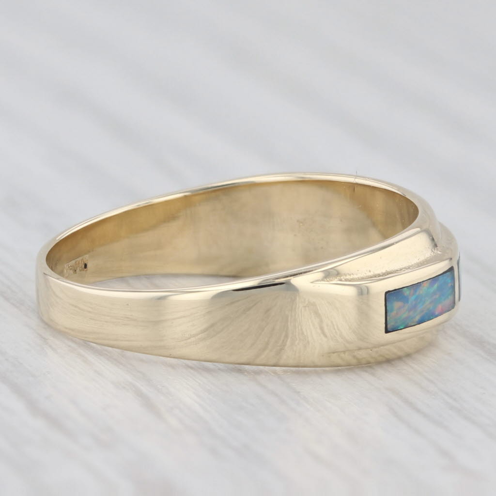 Light Gray Multicolor Opal Inlay Mosaic Ring 14k Yellow Gold Size 7.25 Stackable Band