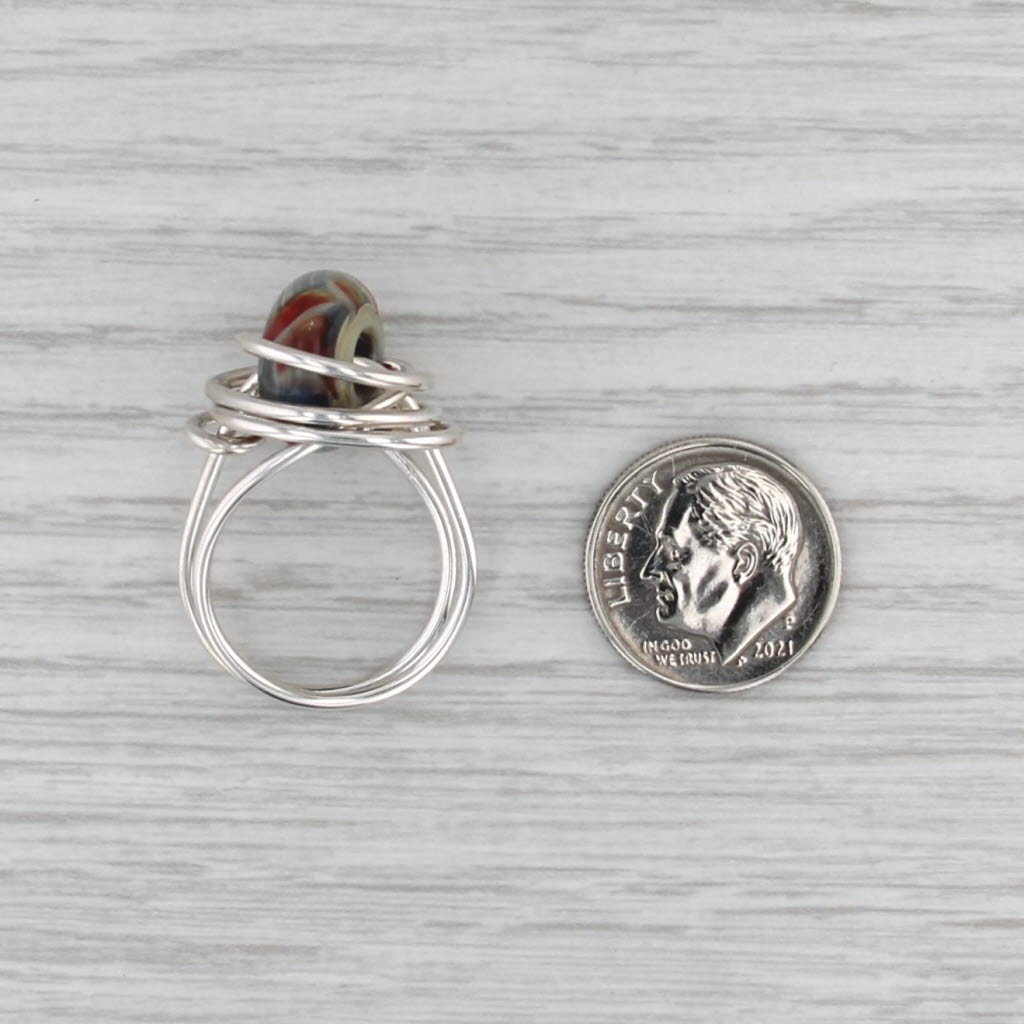 Glass Donut Bead Knot Ring Sterling Silver 925 Statement Size 7