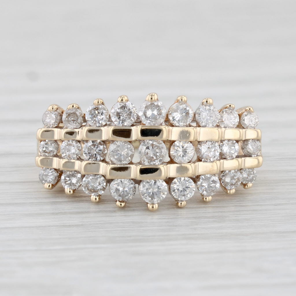 Light Gray 0.90ctw Tiered Diamond Pyramid Ring 10k Yellow Gold Size 6 Cocktail