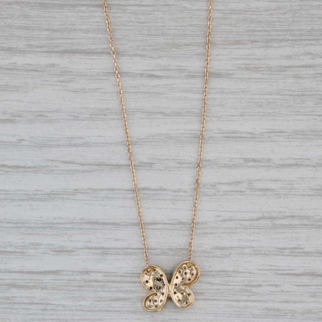 Gray 0.15ctw Diamond Butterfly Pendant Necklace 14k Gold Cable Chain 16" 17" 18"