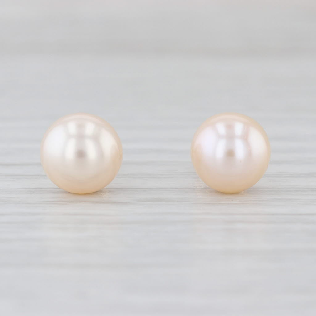 Pink Cultured Pearl Solitaire Stud Earrings 14k Yellow Gold Round Studs