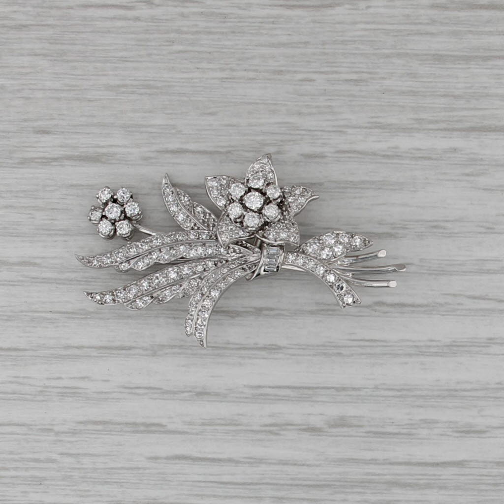 1.58ctw Diamond Flower Brooch w/ Garrard & Co Box Platinum Floral Statement