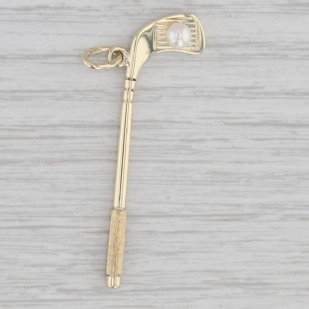 Gray Cultured Pearl Golf Club Pendant 14k Yellow Gold Charm