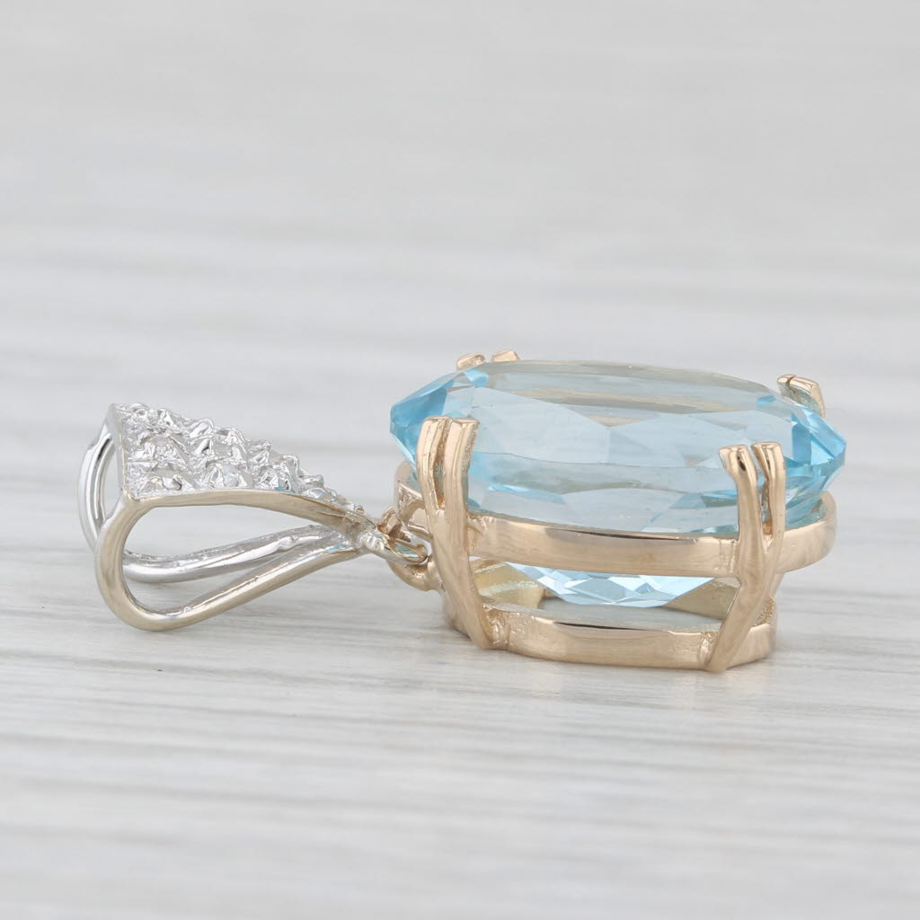 Light Gray 7.56 ctw Oval Blue Topaz Diamond 14K Yellow White Gold Pendant