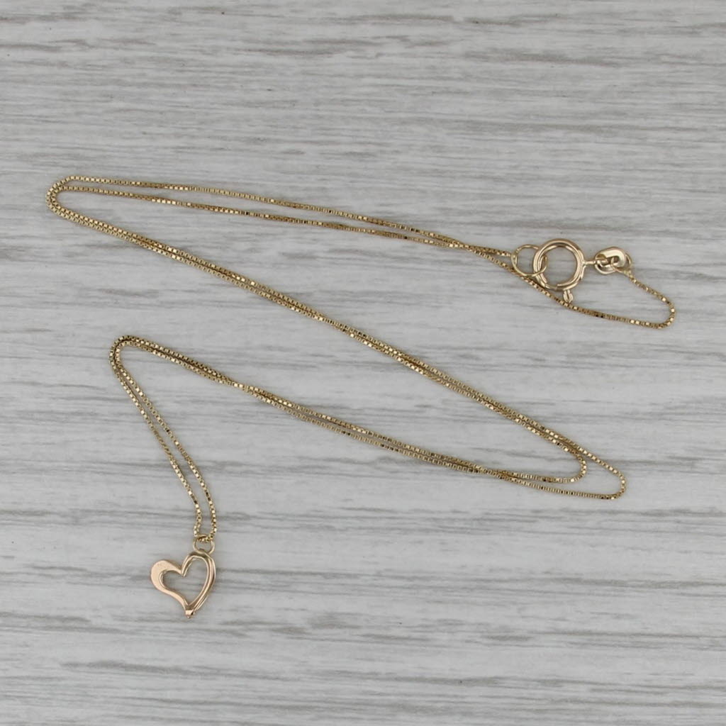 Small Heart Pendant Necklace 14k Yellow Gold 18" Box Chain