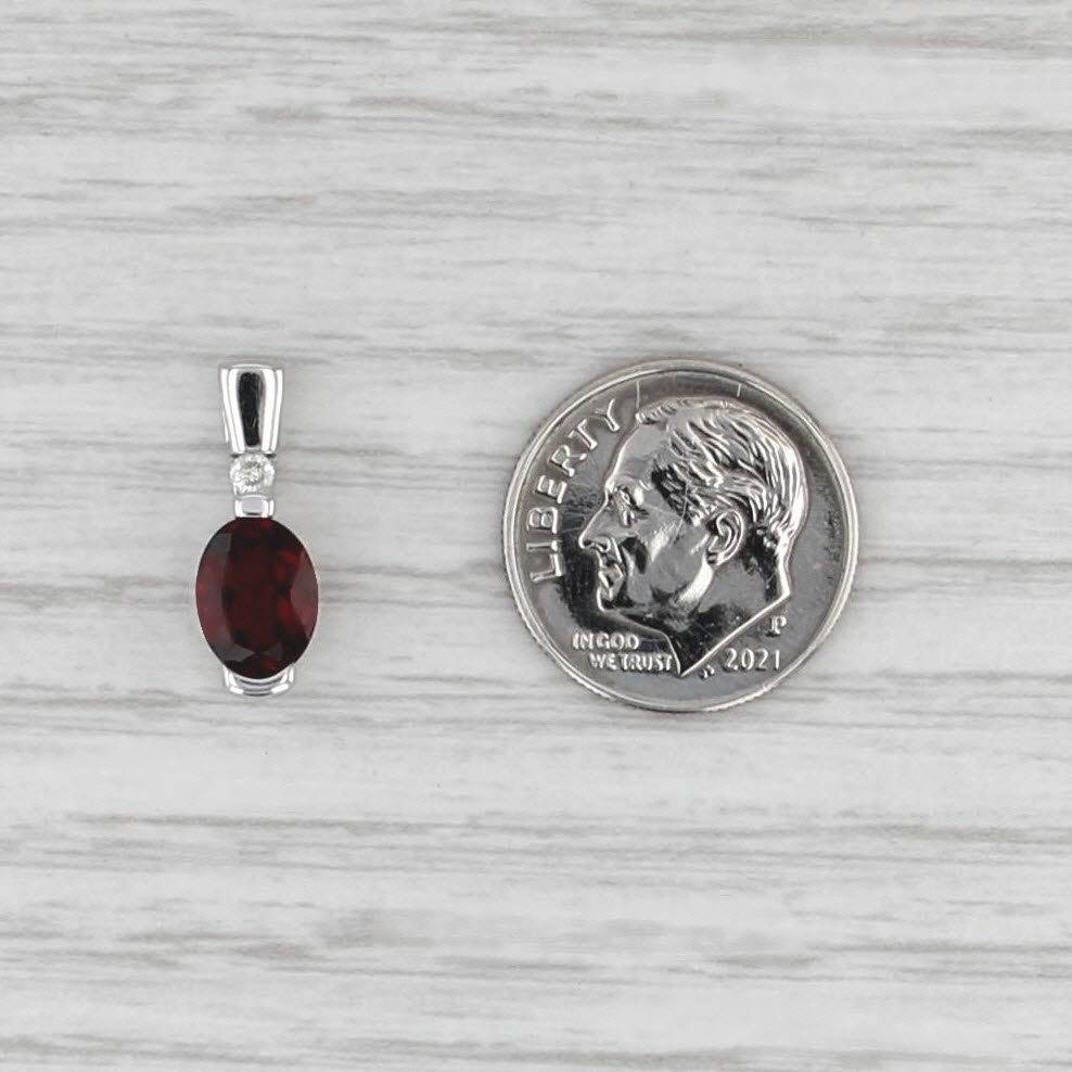 1.63ct Oval Garnet Diamond Pendant 14k White Gold Small Drop