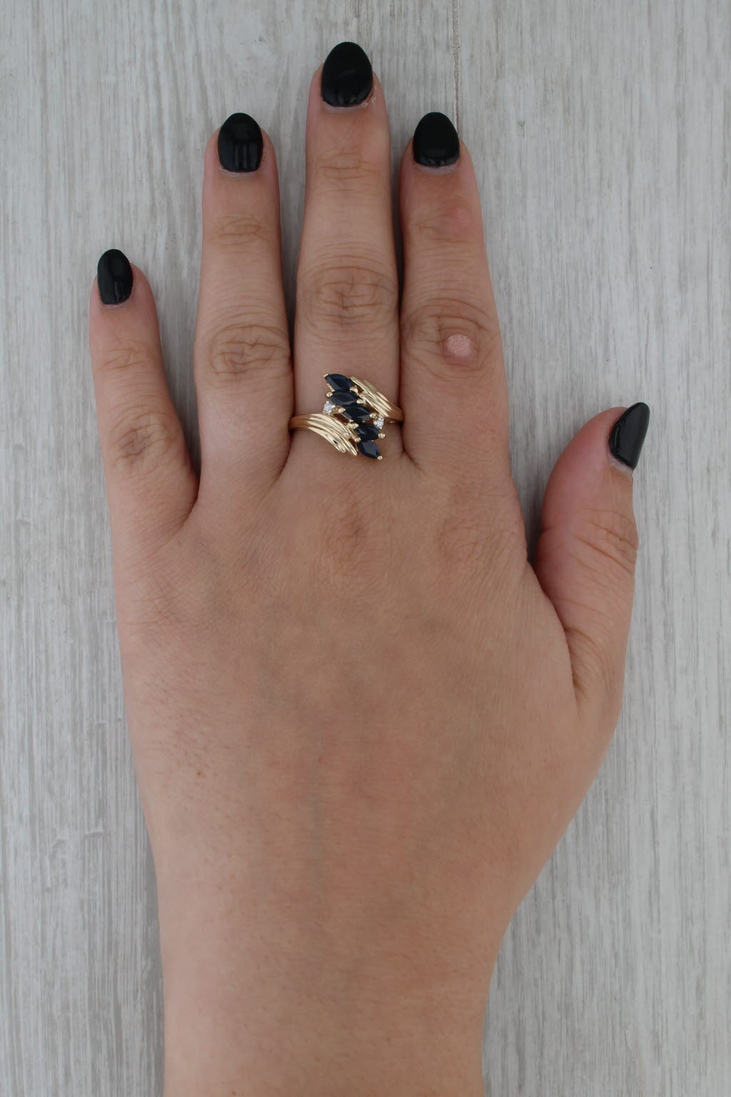 1.73ctw Blue Sapphire Bypass Ring 14k Yellow Gold Size 10.25