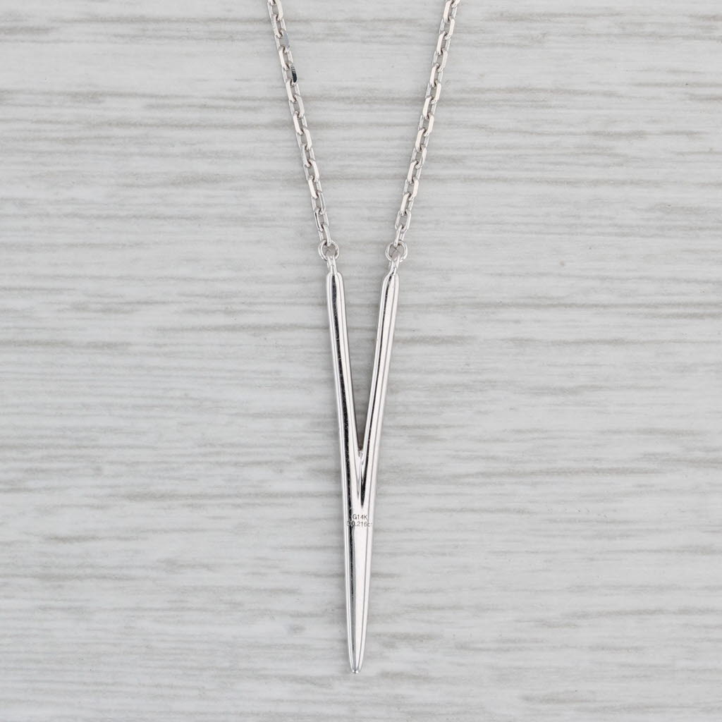 Gray New 0.22ctw Diamond V Pendant Necklace 14k White Gold 15.5-17.5" Cable Chain