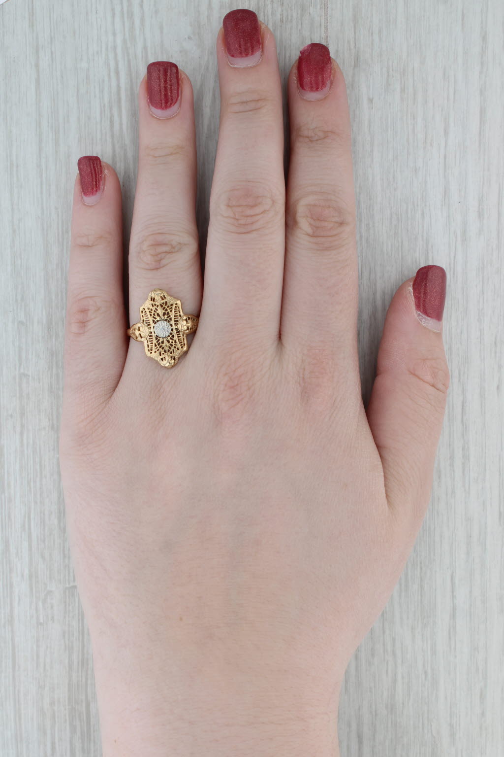 Gray Diamond Accented Filigree Ring 10k Yellow Gold Size 9.25