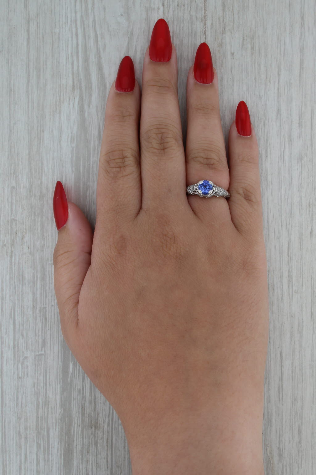 1.10ctw Tanzanite Diamond Ring 14k White Gold Size 6 Filigree Design Engagement