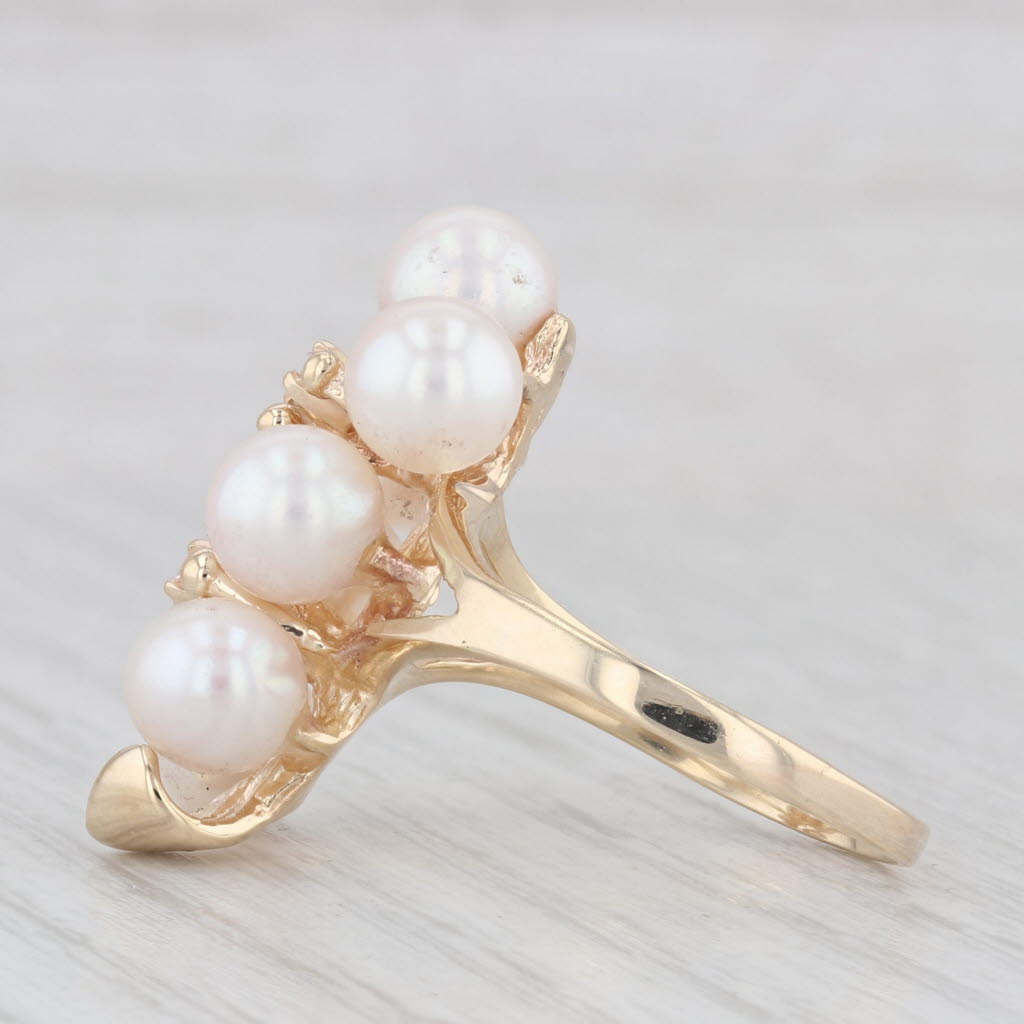 Light Gray Cultured Pearl Cluster Diamond Ring 10k Yellow Gold Size 8 Floral