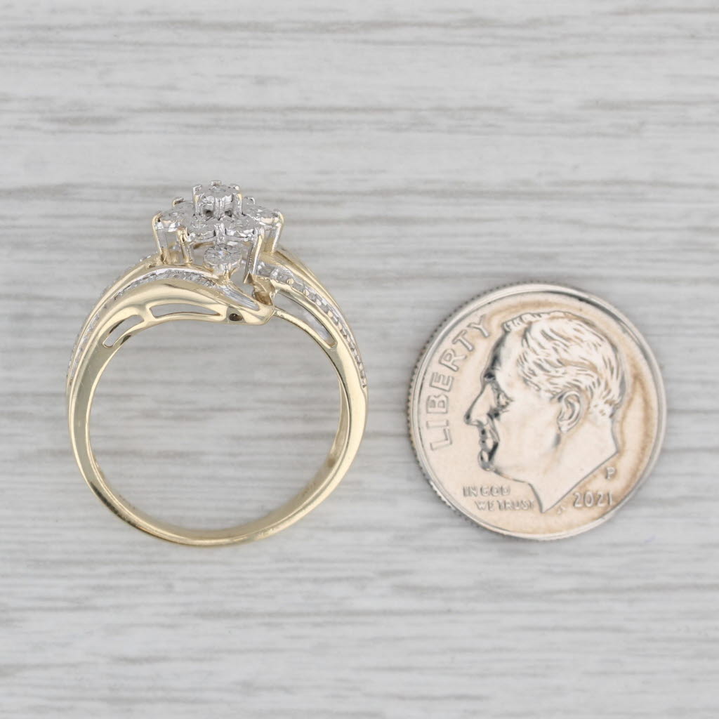 Gray 0.11tw Diamond Cluster Bypass Ring 10 Yellow Gold Size 7 Engagement