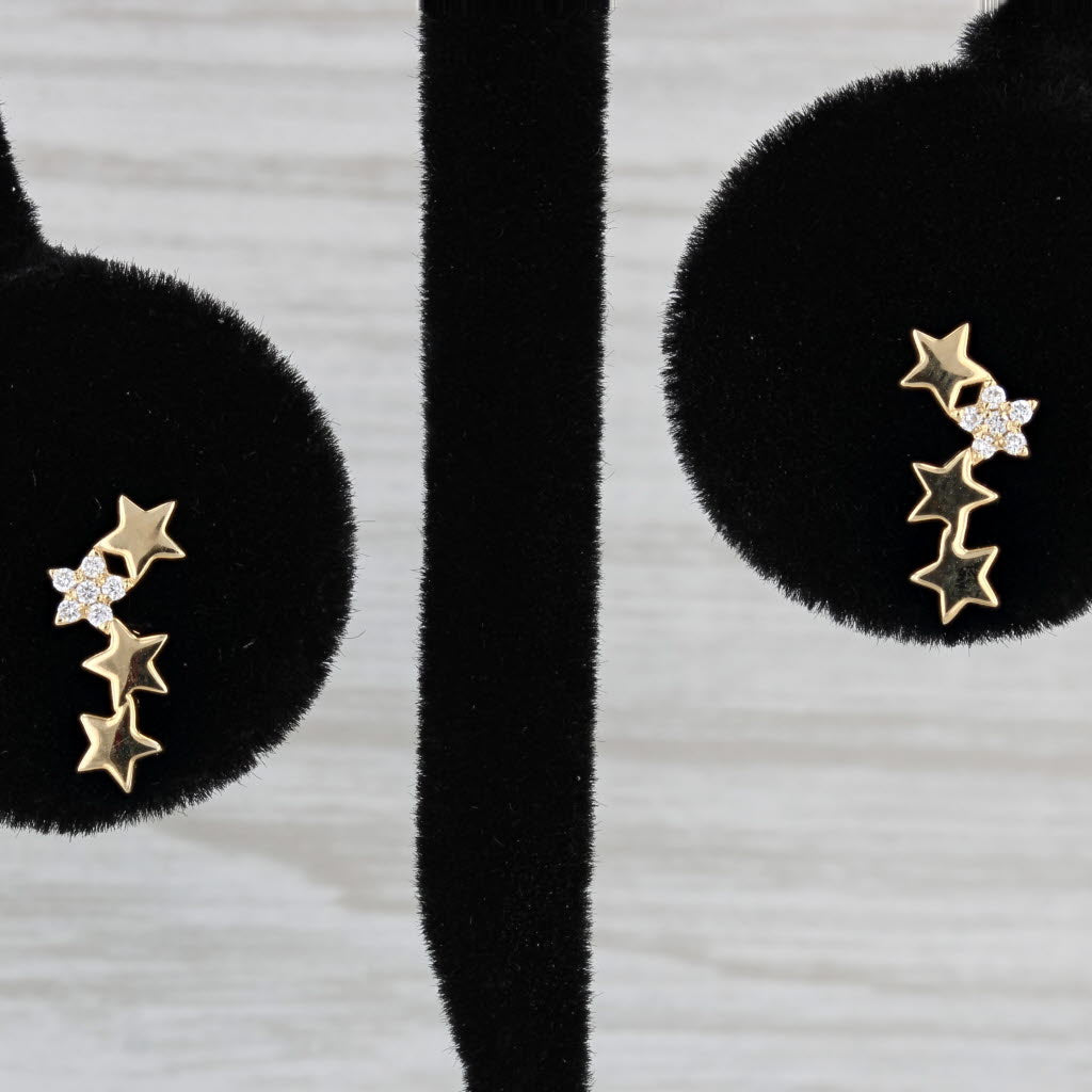 Gray New Diamond Falling Stars Earrings 14k Yellow Gold Celestial Pierced Studs