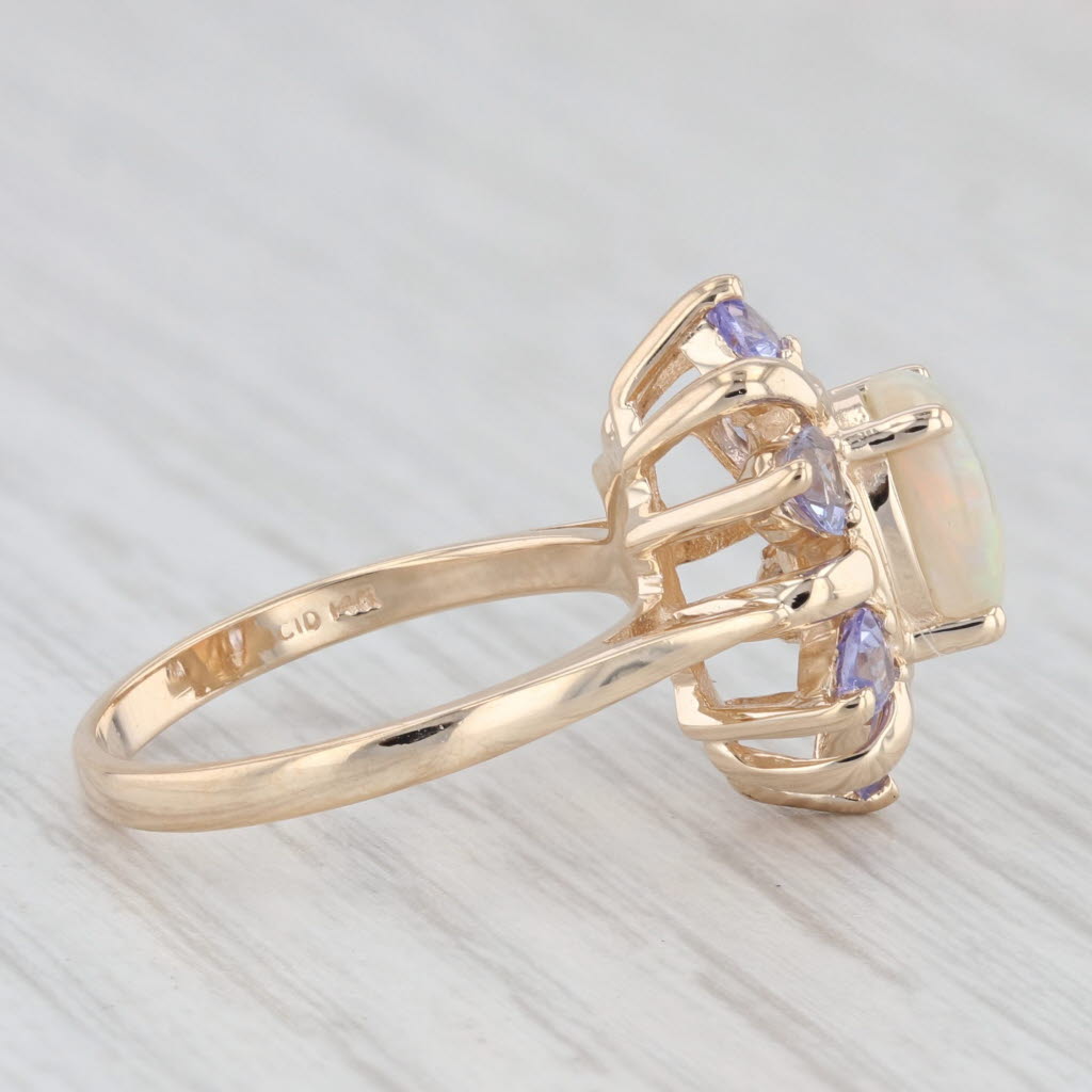 Light Gray Oval Opal Tanzanite Halo Ring 14k Yellow Gold Size 6