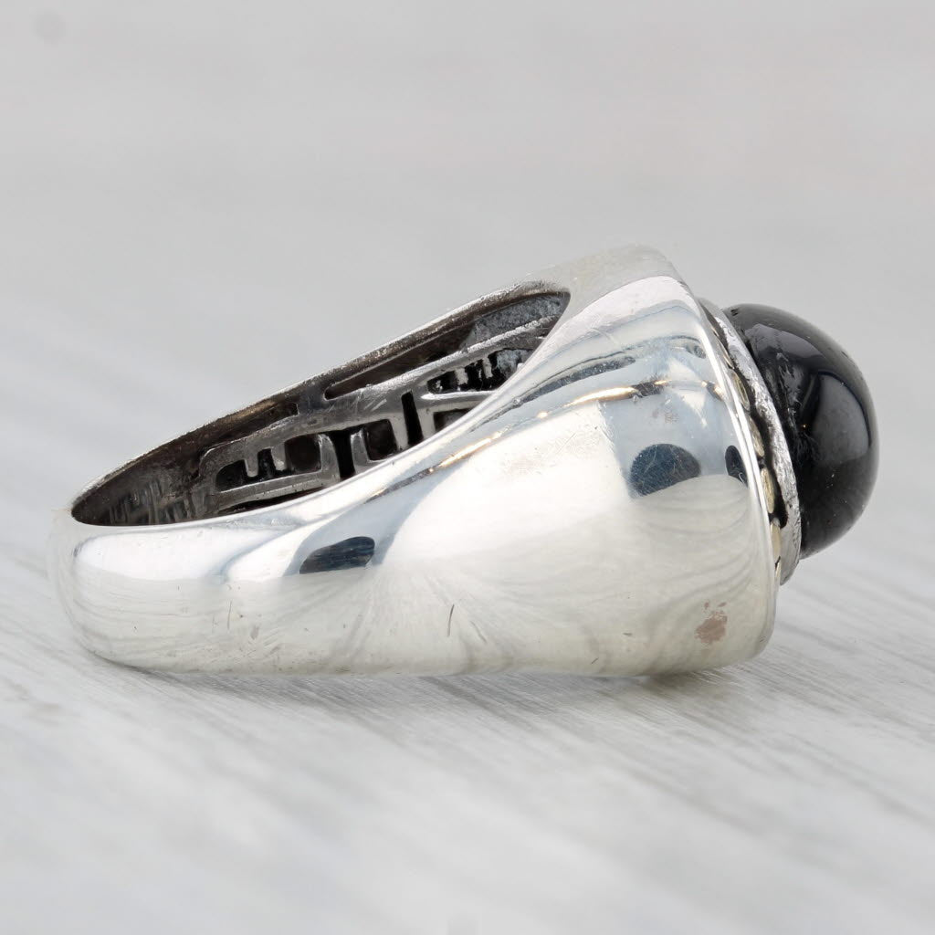 Light Gray Effy Black Glass Cabochon Ring Sterling Silver 10k Gold Size 7