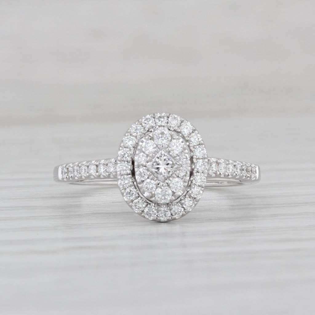 0.52ctw Diamond Halo Engagement Ring 14k White Gold Size 7 Cathedral Band