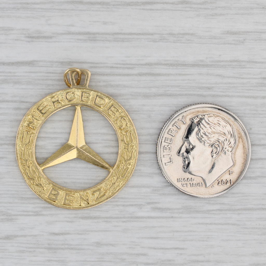 Gray Mercedes Benz Emblem Logo Pendant 18k Yellow Gold Keepsake
