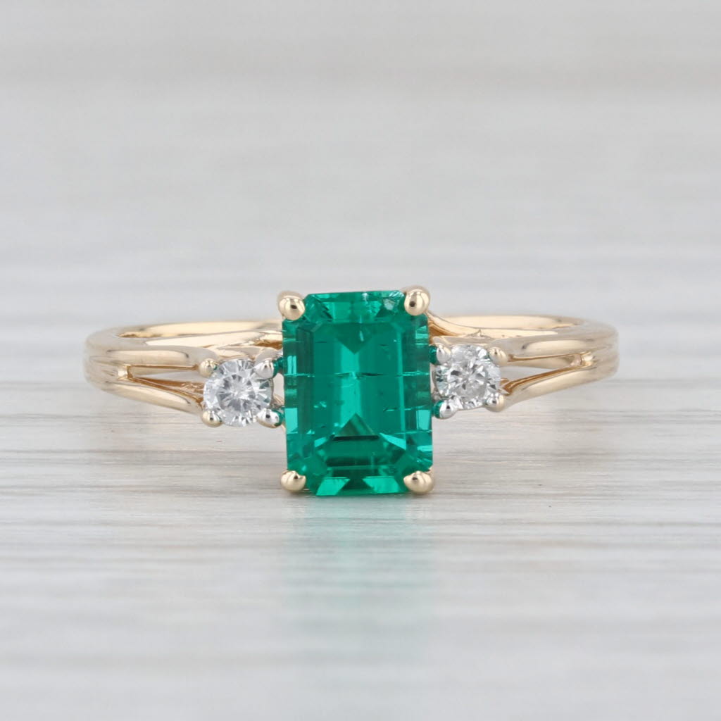1.08ctw Emerald Cut Lab Created Emerald Diamond Ring 10k Yellow Gold Size 6.5