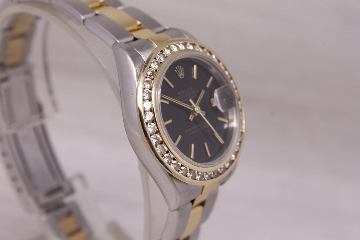 Rolex Datejust Ladies 26mm 79173 18k & Steel Watch Oyster Custom Diamond Bezel