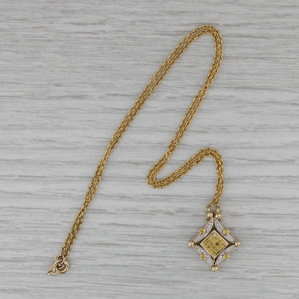 0.24ctw Yellow Diamond Pendant Necklace 14k Gold Convertible Shape Magnetic