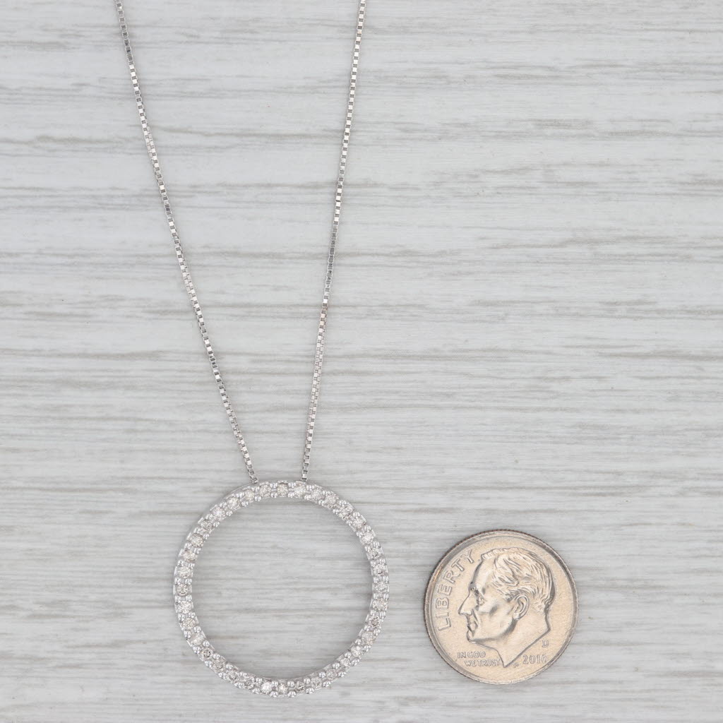 Light Gray 0.33ctw Diamond Eternity Circle Pendant Necklace 14k White Gold 18.75" Box Chain