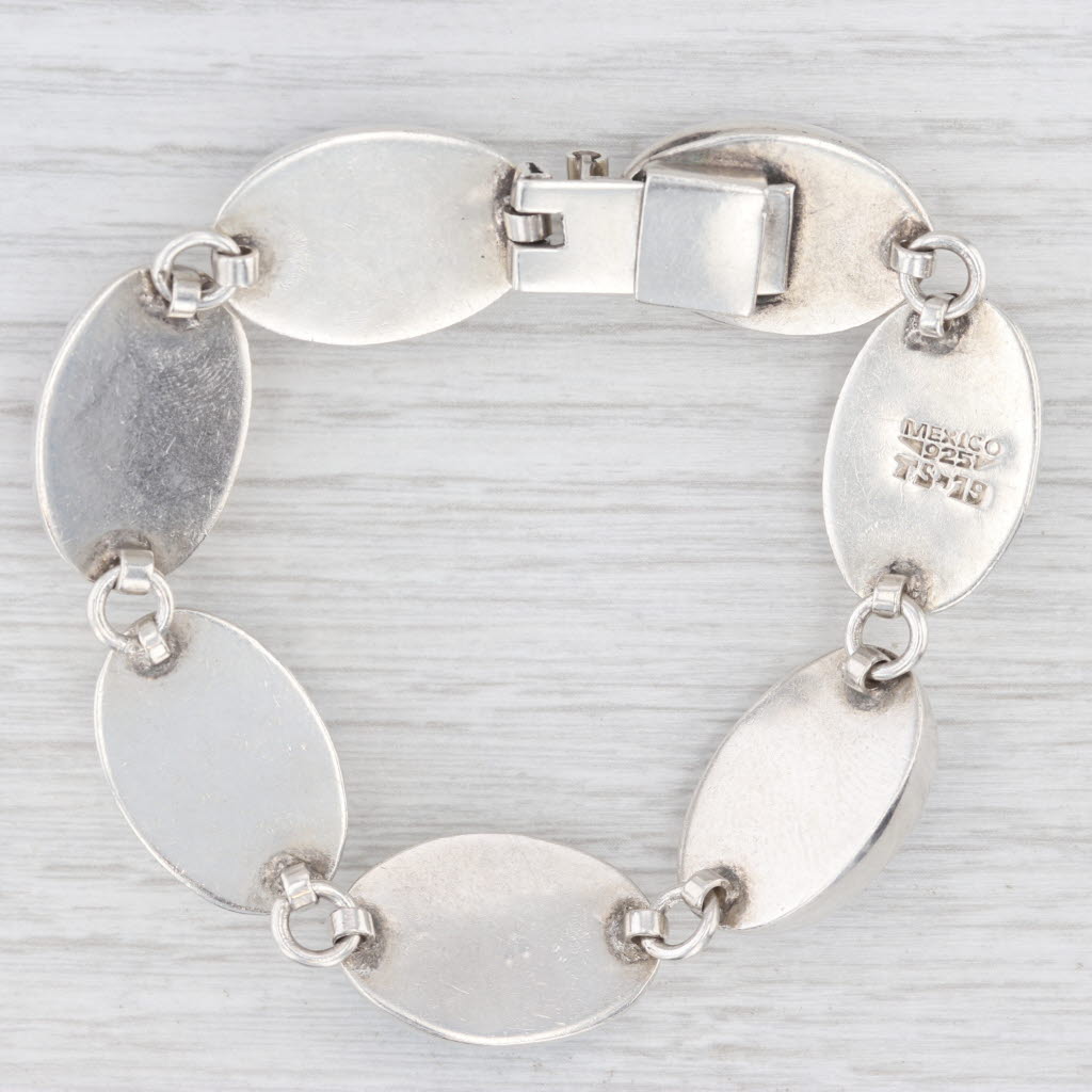 Light Gray Multi-stone Cabochon Oval Link Bracelet Sterling Silver 7" 16.2mm