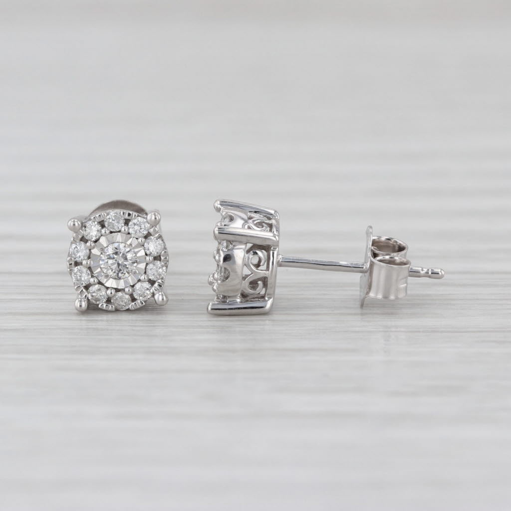 0.24ctw Diamond Halo Stud Earrings 14k White Gold Round Studs Butterfly Backs