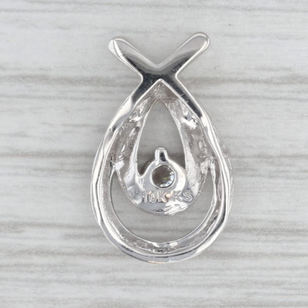 0.12ctw Diamond Fish Teardrop Pendant 14k White Gold Floating Drop
